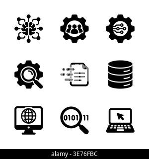 Set of black data science and machine learning icons. Stock Vector