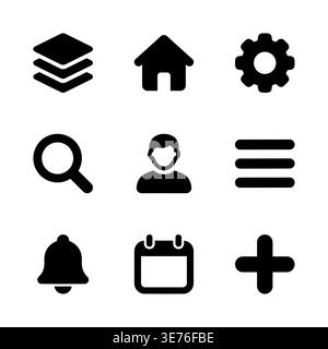 Set of minimalist black basic icons for user interface design Stock Vector