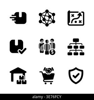 Set of black delivery and business icons on white background Stock Vector