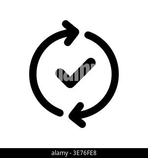 Check mark inside circular arrows indicating process completion icon Stock Vector