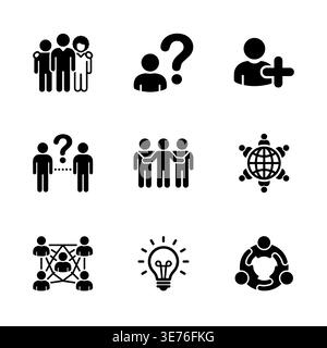 Set of black glyph teamwork and business people icons Stock Vector