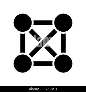 Connected Dots Network Minimalist Icon Symbol in Black and White Stock Vector