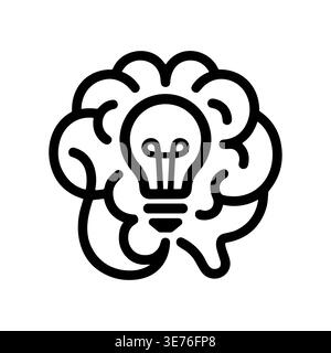 Brain and lightbulb outline icon symbolizing innovative ideas Stock Vector