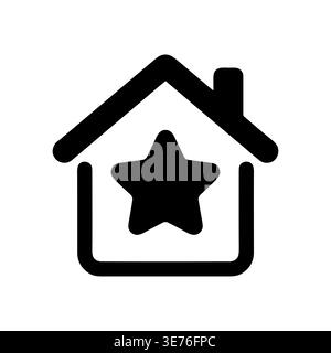 Favorite Home Icon, Star Inside House, Black Silhouette, Vector Stock Vector