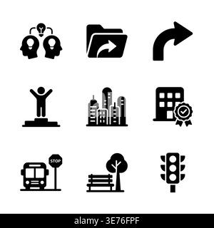 Set of vector icons showing business, technology and environment Stock Vector