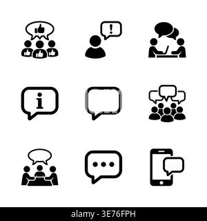 Set of Black and White Communication and Feedback Icons Stock Vector
