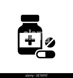Medicine bottle and pills black glyph icon design vector Stock Vector