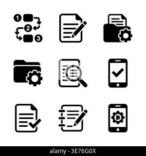 Workflow and Document Management Solid Icon Set Vector Illustration Stock Vector