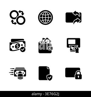 Black and white set of financial transactions vector icons Stock Vector