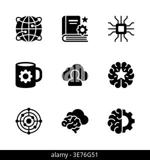 Set of artificial intelligence glyph icons black vector illustrations Stock Vector