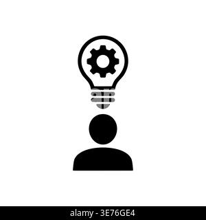 Creative idea generation, brainstorming concept with lightbulb and gear, flat vector Stock Vector