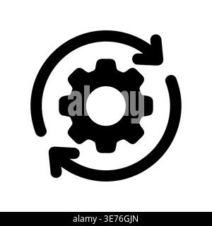Black gear with circular arrows symbolizing process automation icon Stock Vector