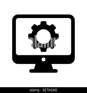 Computer settings icon, gear on monitor screen, glyph style Stock Vector