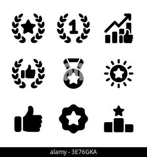 Achievement and Success Icons Set, Black Glyph Style Design Stock Vector