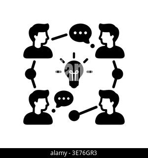 Teamwork collaboration and idea generation, black glyph vector illustration Stock Vector