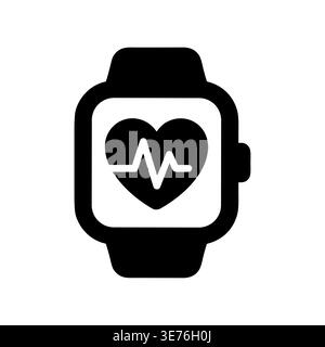 Smartwatch icon displaying heartbeat rhythm, health and fitness tracker Stock Vector