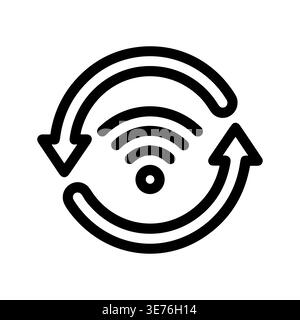 Wifi signal refresh arrow icon black and white outline Stock Vector