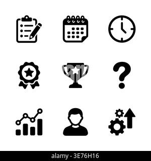 Business and Management Flat Icons Set in Black Color Stock Vector