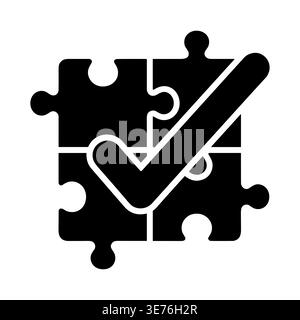 Puzzle Completion Check Mark - Black and White Vector Illustration Stock Vector