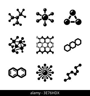 Molecule Set Black Silhouette Icons representing Science and Chemistry Stock Vector