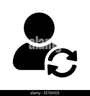 User profile icon with circular refresh arrow, black silhouette Stock Vector