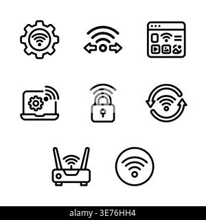 Simple outline style wifi and internet connection icons set Stock Vector