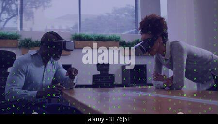 3d Man Using A Computer A man and woman wearing VR headsets interact with a 3D printer in a ...