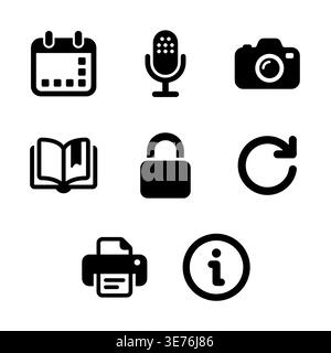 Set of black vector interface icons on white background Stock Vector