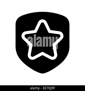 Black shield icon with white star in the center Stock Vector