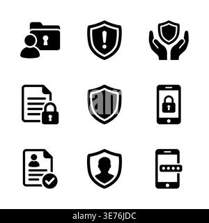 Set of black security icons on white background, vector illustration Stock Vector