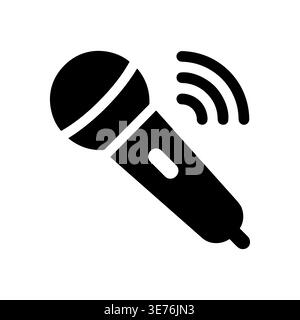 Microphone icon with sound waves in black silhouette design Stock Vector
