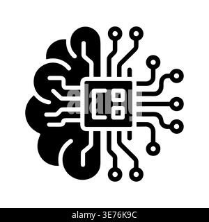 Artificial intelligence brain concept black glyph icon design Stock Vector