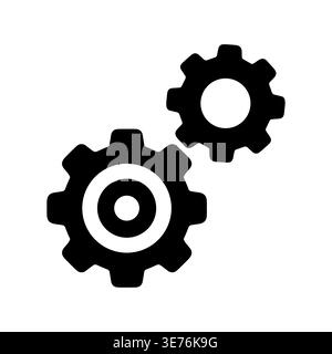 Two Gears Interlocking Black Silhouette Icon on White Background Stock Vector