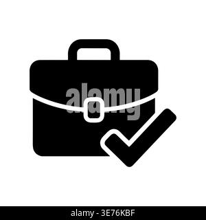 Briefcase with check mark icon, solid style, job done Stock Vector