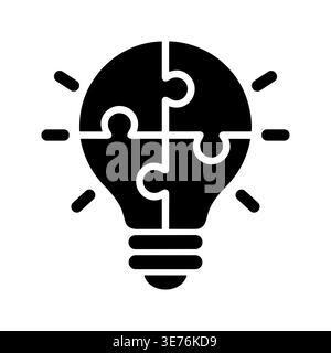 Lightbulb puzzle pieces icon symbolizing solution and creative thinking Stock Vector
