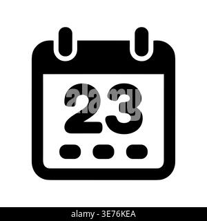 Black and white calendar icon with number twenty-three date Stock Vector