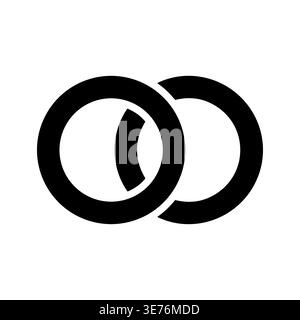 Linked Wedding Rings Simple Black Icon on White Background Stock Vector