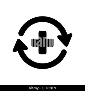 Medical symbol with reload arrows simple black vector illustration Stock Vector