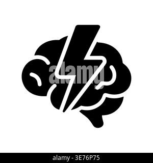 Brainstorming black glyph icon representing a sudden flash of idea Stock Vector
