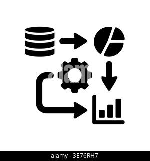 Data processing flow diagram with database, gears and charts Stock Vector