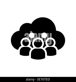 Cloud Based Team Solid Icon Black and White Vector Stock Vector