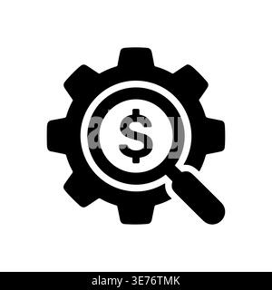 Money analysis icon, gear and magnifying glass illustration Stock Vector