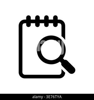 Magnifying glass over notebook icon, simple outline vector illustration Stock Vector