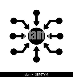 Convergence icon, arrows pointing to center, black and white style Stock Vector