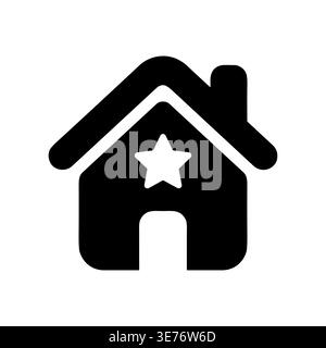 Favorite House Icon - Black Silhouette Home with Star Symbol Stock Vector