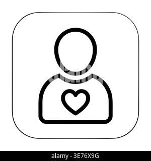 User icon with heart symbol in black outline style Stock Vector