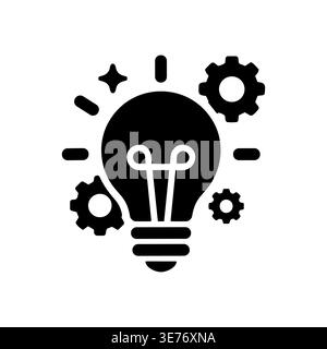 Creative idea generation with lightbulb and gears, solid icon style Stock Vector