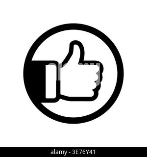 Thumbs up icon in circle frame, black and white glyph Stock Vector