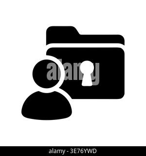 User account folder with lock security icon, black silhouette Stock Vector