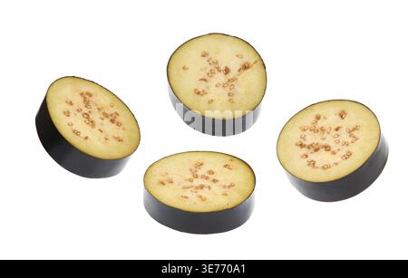 Sliced eggplant or eggplant isolated on white background Stock Photo
